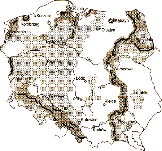 Mapa oglnego zaminowania obszaru Polski w 1945r. rdo: Z.Barszczewski, Przywrcone yciu - Rozminowanie ziem Polski
